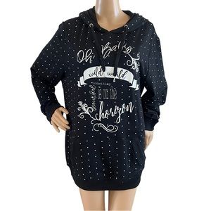 Ulla Popken Hooded Polka Dot Stretch Sweatshirt
